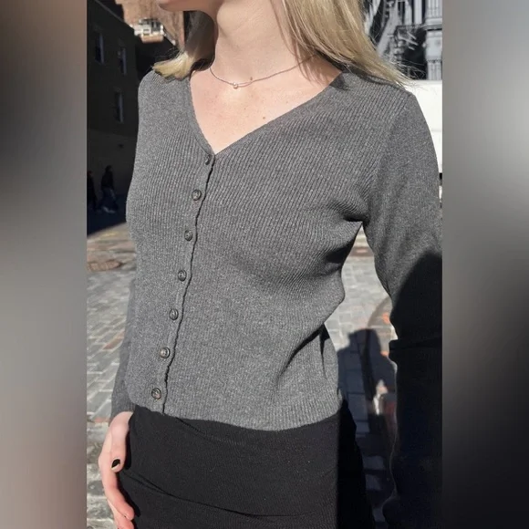 Womens Sweaters Brandy Melville Grey V Neck Sweater Brandy